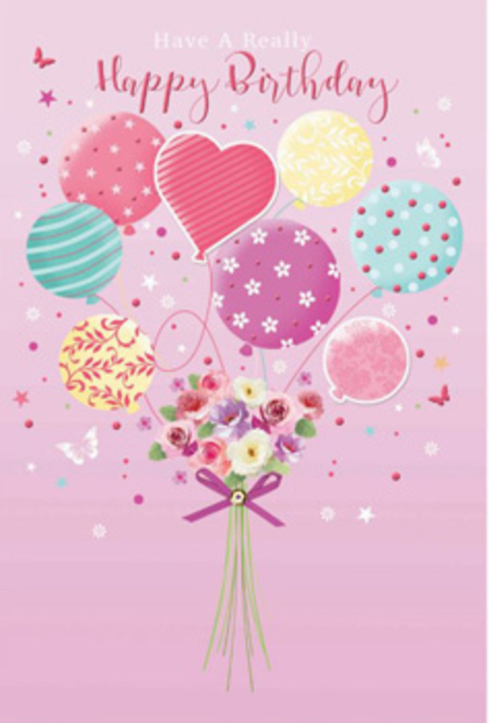 There is a quiet, joyful energy in this birthday artwork, reminiscent of watching balloons drift slowly over the canal in Hackney Wick on a clear day. At the heart of the image, a bouquet of pastel balloons seems to float effortlessly, their round shapes overlapping in a soft cluster. Each balloon has been given its own personality: some spiral with candy-striped ribbons, others are sprinkled with dots, and a few show delicate floral or abstract patterns that feel inspired by the neighbourhood's vibrant graffiti and gallery spaces. The colour palette stays gentle-pale sunshine yellow, rose-tinted pinks, cool teal, and muted lavender all blending to create a soothing, celebratory mood. Below this skyward display, a hand-tied bouquet of flowers forms a graceful foundation. Petite roses and daisy-like blooms are shaded from cream to blush, their petals appearing velvety and slightly curled at the edges, like blossoms just opened on a spring morning. The stems are gathered neatly and finished with a tidy purple bow, lending a sense of intention and craft similar to a carefully arranged installation in a Hackney Wick studio. The soft, even lighting across the composition highlights the gentle sheen on the balloons and the natural curves of each petal, framing the whole scene as a tender birthday moment caught in time. It feels like a thoughtful gesture from someone who appreciates both art and nature, offering an uplifting birthday wish with a distinctly local, creative charm.